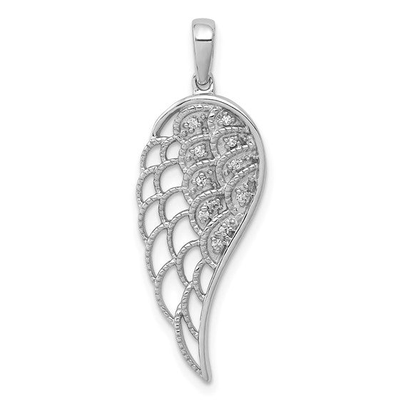 14kt White Gold Diamond Open-work Wing Pendant