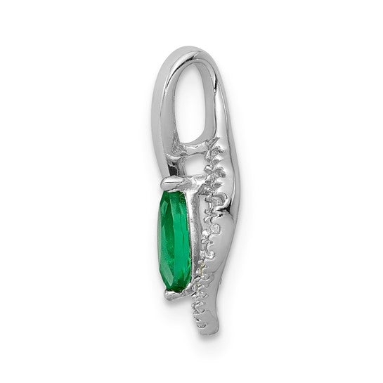 14kt White Gold Diamond and Marquise Emerald Pendant