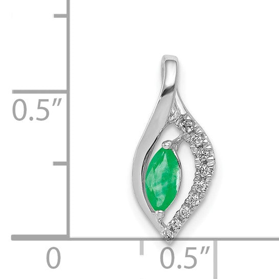 14kt White Gold Diamond and Marquise Emerald Pendant