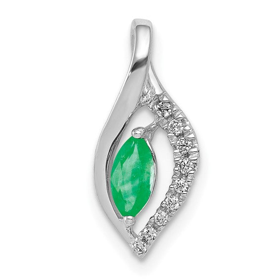 14kt White Gold Diamond and Marquise Emerald Pendant