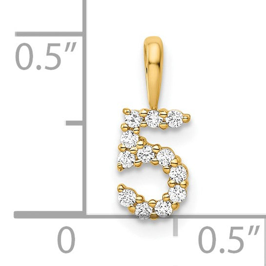 14KT Yellow Gold Diamond Number 5 Pendant
