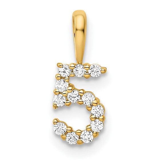 14KT Yellow Gold Diamond Number 5 Pendant