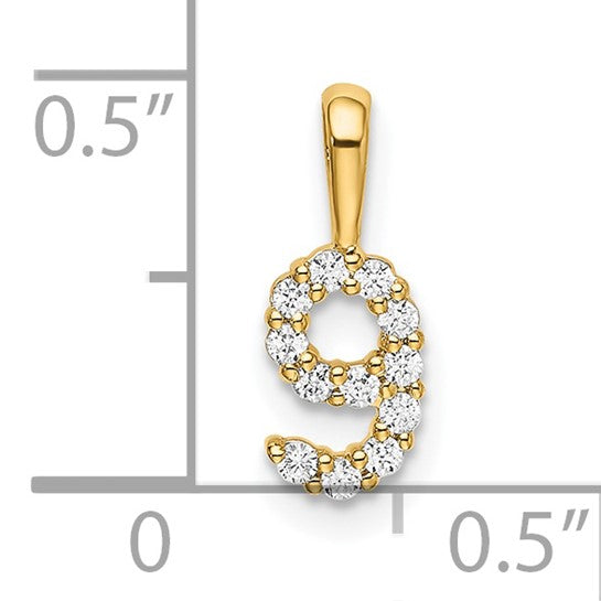 14kt Yellow Gold Diamond Number 9 Pendant
