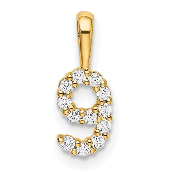14kt Yellow Gold Diamond Number 9 Pendant