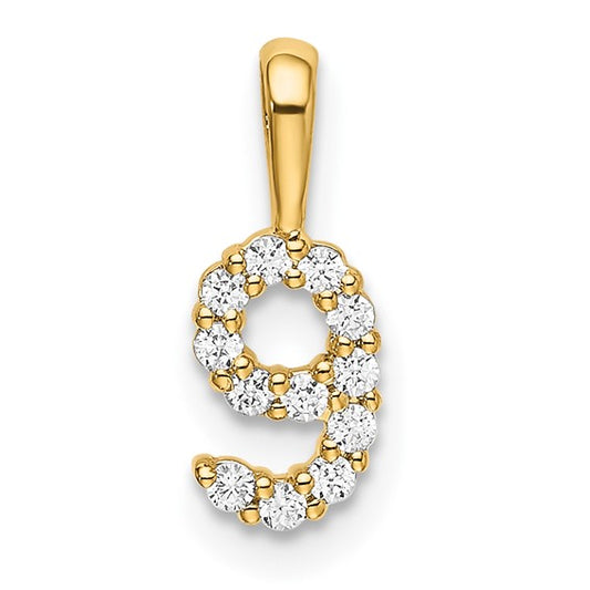 14kt Yellow Gold Diamond Number 9 Pendant