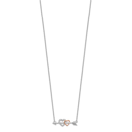14kt Two-tone Diamond Hearts on Arrow 18in Necklace
