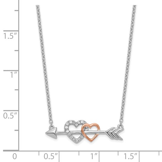 14kt Two-tone Diamond Hearts on Arrow 18in Necklace