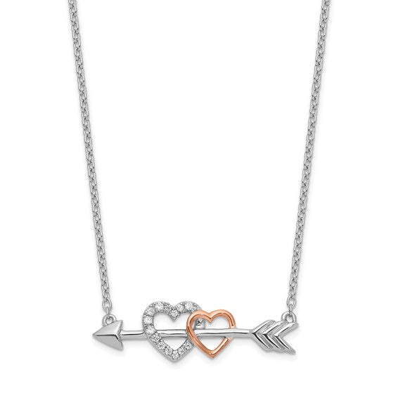 14kt Two-tone Diamond Hearts on Arrow 18in Necklace