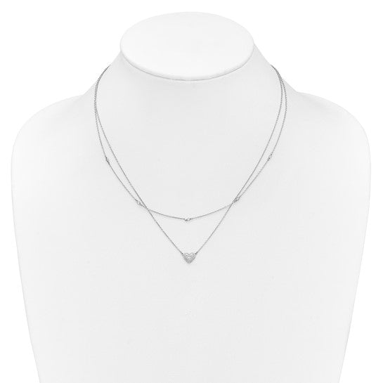 14kt White Gold Double Strand Heart 18in Necklace