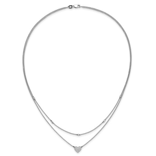 14kt White Gold Double Strand Heart 18in Necklace