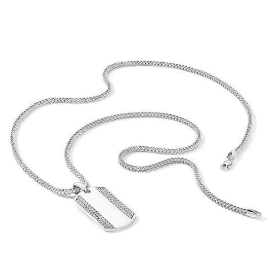 True Origin 14KT White Gold Men's 3/4 carat Lab Grown Diamond VS+ F+ Complete Dog Tag Pendant