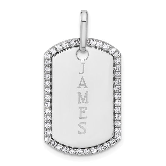14kt White Gold Personalized Diamond Dog Tag Charm