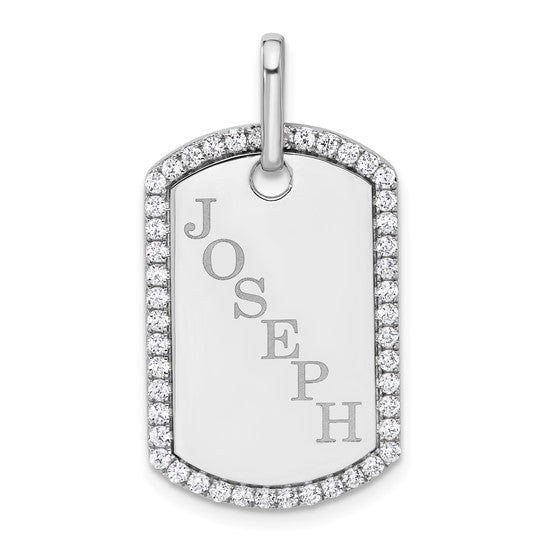14kt White Gold Personalized Diamond Dog Tag Charm