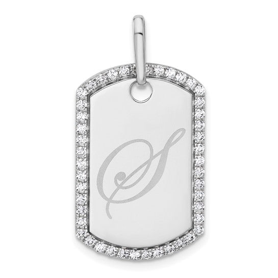 14kt White Gold Personalized Diamond Dog Tag Charm