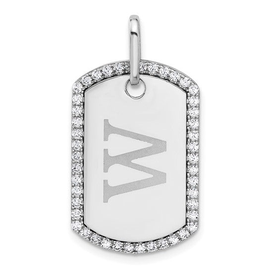 14kt White Gold Personalized Diamond Dog Tag Charm