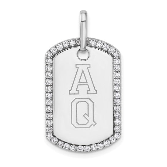 14kt White Gold Personalized Diamond Dog Tag Charm