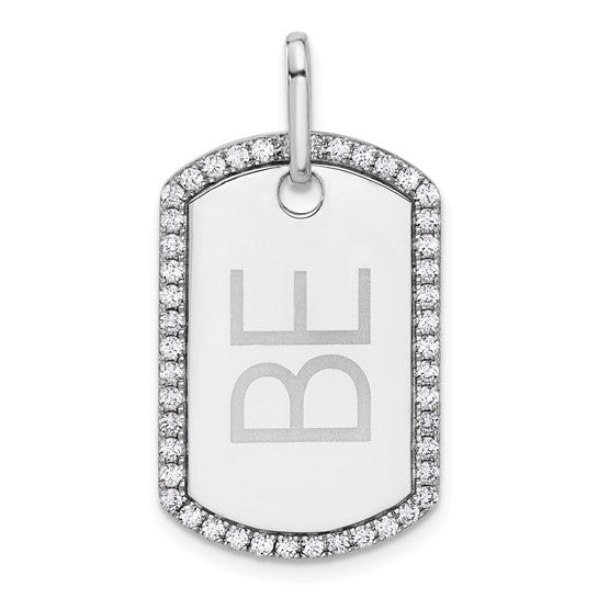 14kt White Gold Personalized Diamond Dog Tag Charm