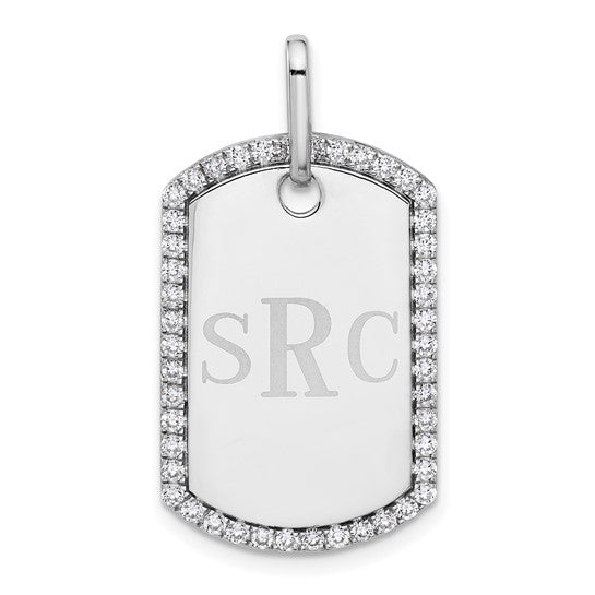 14kt White Gold Personalized Diamond Dog Tag Charm