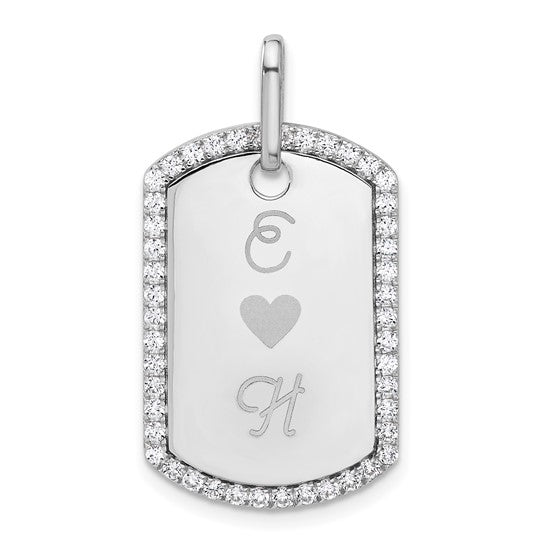 14kt White Gold Personalized Diamond Dog Tag Charm