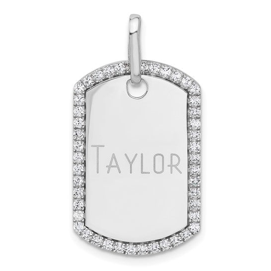 14kt White Gold Personalized Diamond Dog Tag Charm