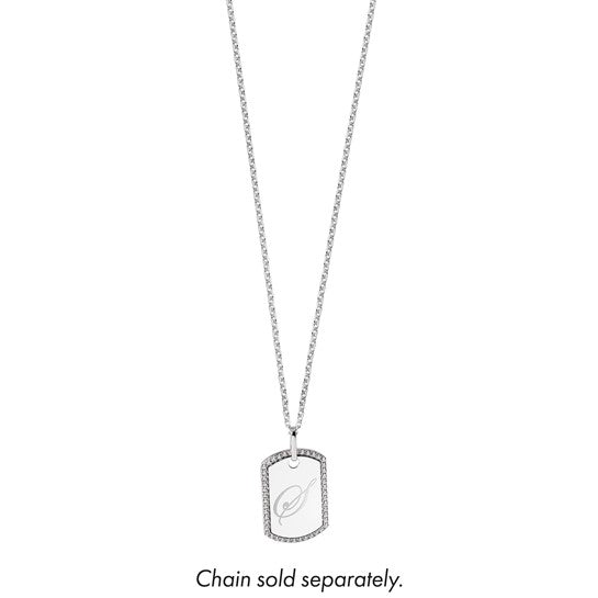 14kt White Gold Personalized Diamond Dog Tag Charm