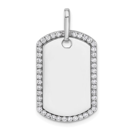 14kt White Gold Personalized Diamond Dog Tag Charm