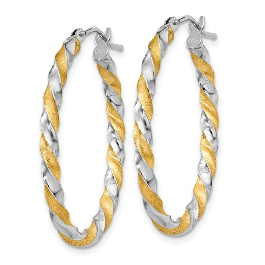 14kt Yellow Gold & White Rhodium Twisted Hoop Earrings