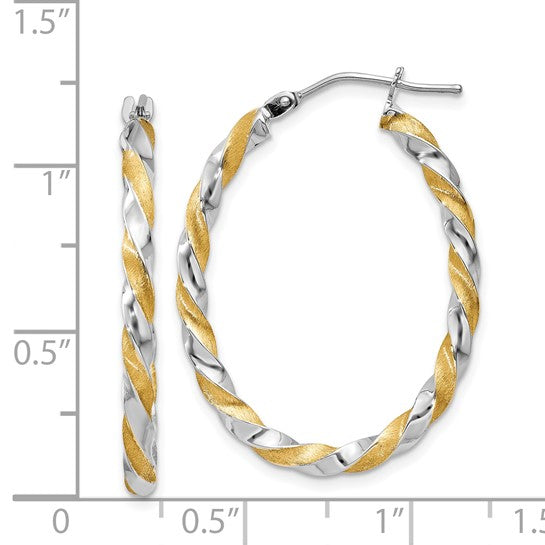 14kt Yellow Gold & White Rhodium Twisted Hoop Earrings
