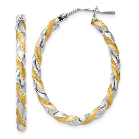 14kt Yellow Gold & White Rhodium Twisted Hoop Earrings