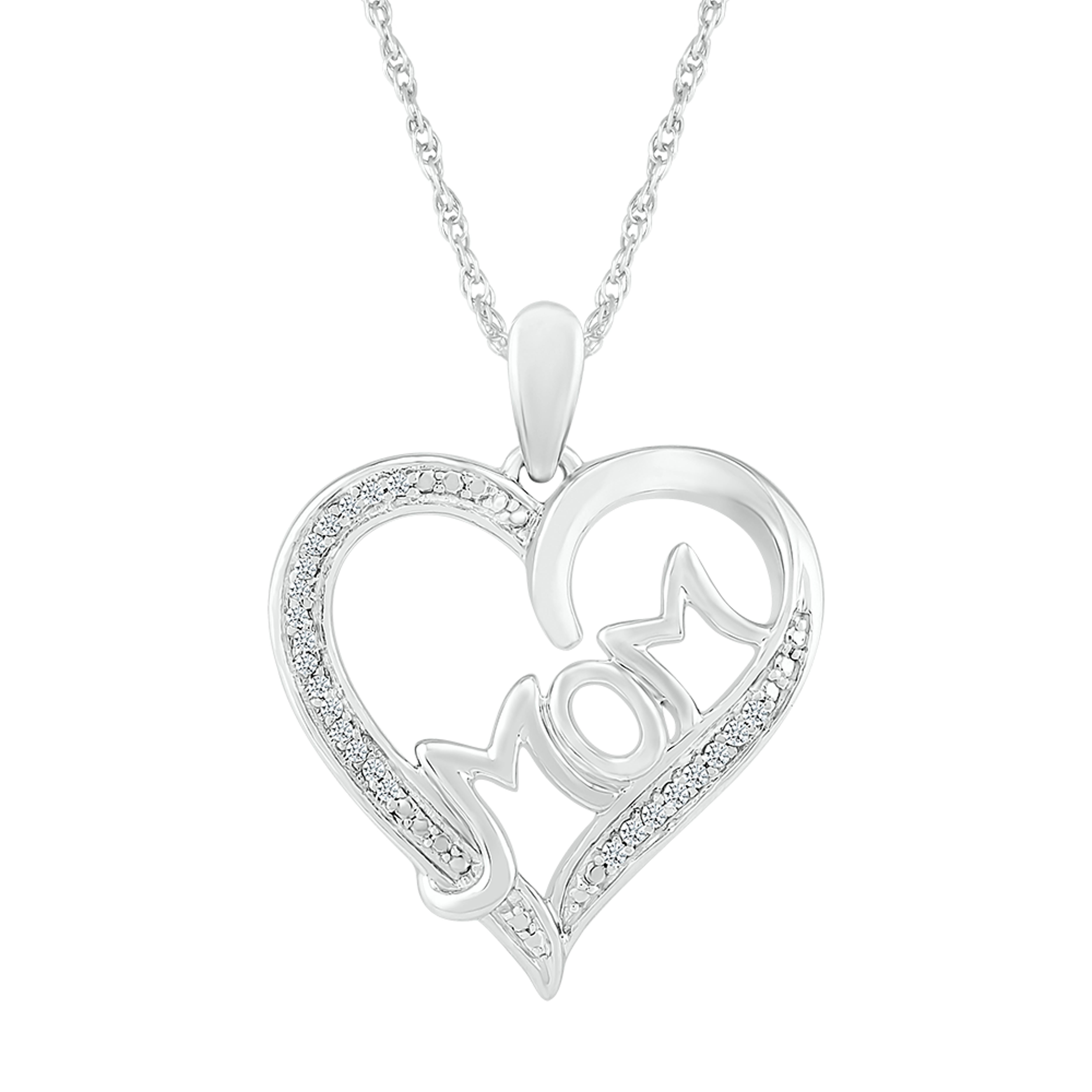 10k White Gold 0.08 CTW MOM Diamond Pendant with 10k Chain