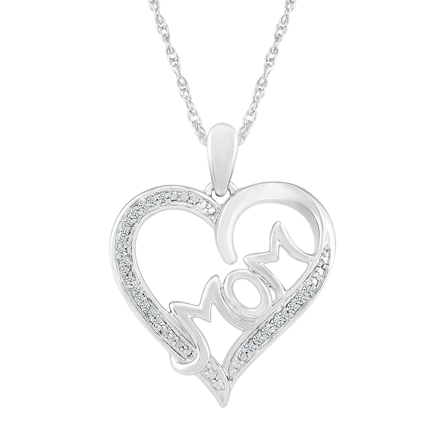 10k White Gold 0.08 CTW MOM Diamond Pendant with 10k Chain