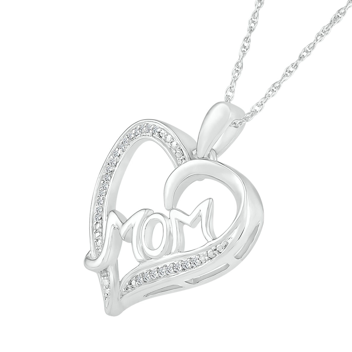 10k White Gold 0.08 CTW MOM Diamond Pendant with 10k Chain