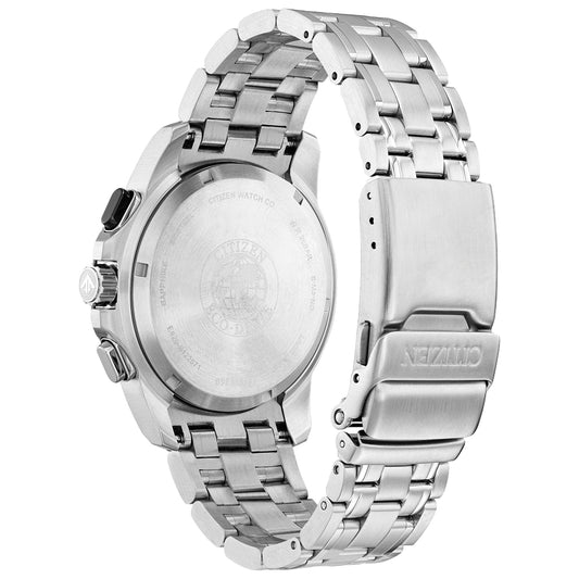 Citizen Promaster MX 43 mm stainless steel bracelet watch with black dial and green/yellow accents