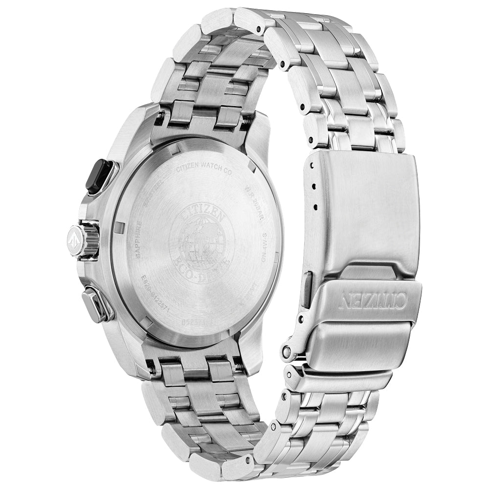 Citizen Promaster MX 43 mm stainless steel bracelet watch with black dial and green/yellow accents