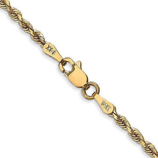 14KT Yellow Gold 24 Inch 2.25mm Diamond-cut Quadruple Rope Lobster Clasp Chain