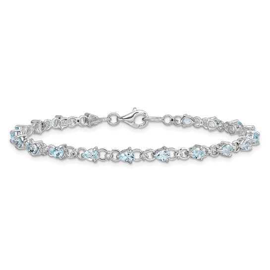 Sterling silver Aquamarine diamond .02 cttw bracelet