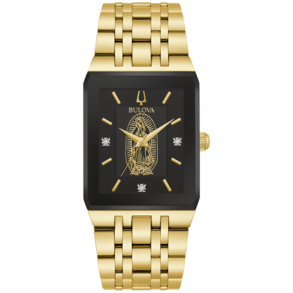 Bulova Men’s Diamond Watch – Gold-Tone Stainless Steel with Black Dial
