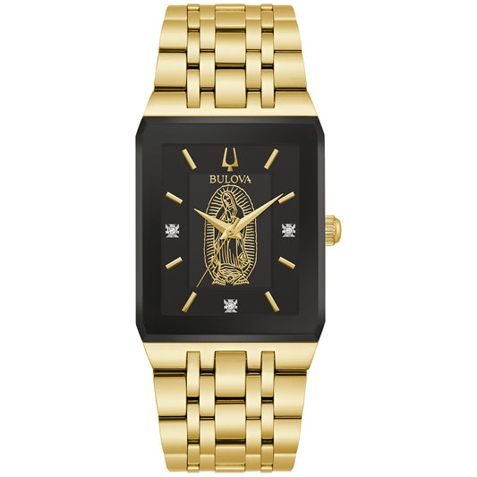 Bulova Men’s Diamond Watch – Gold-Tone Stainless Steel with Black Dial