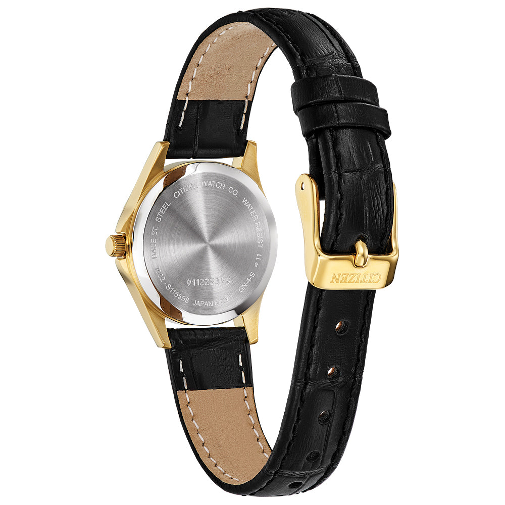 Citizen Quartz Womens Black Leather Strap Watch