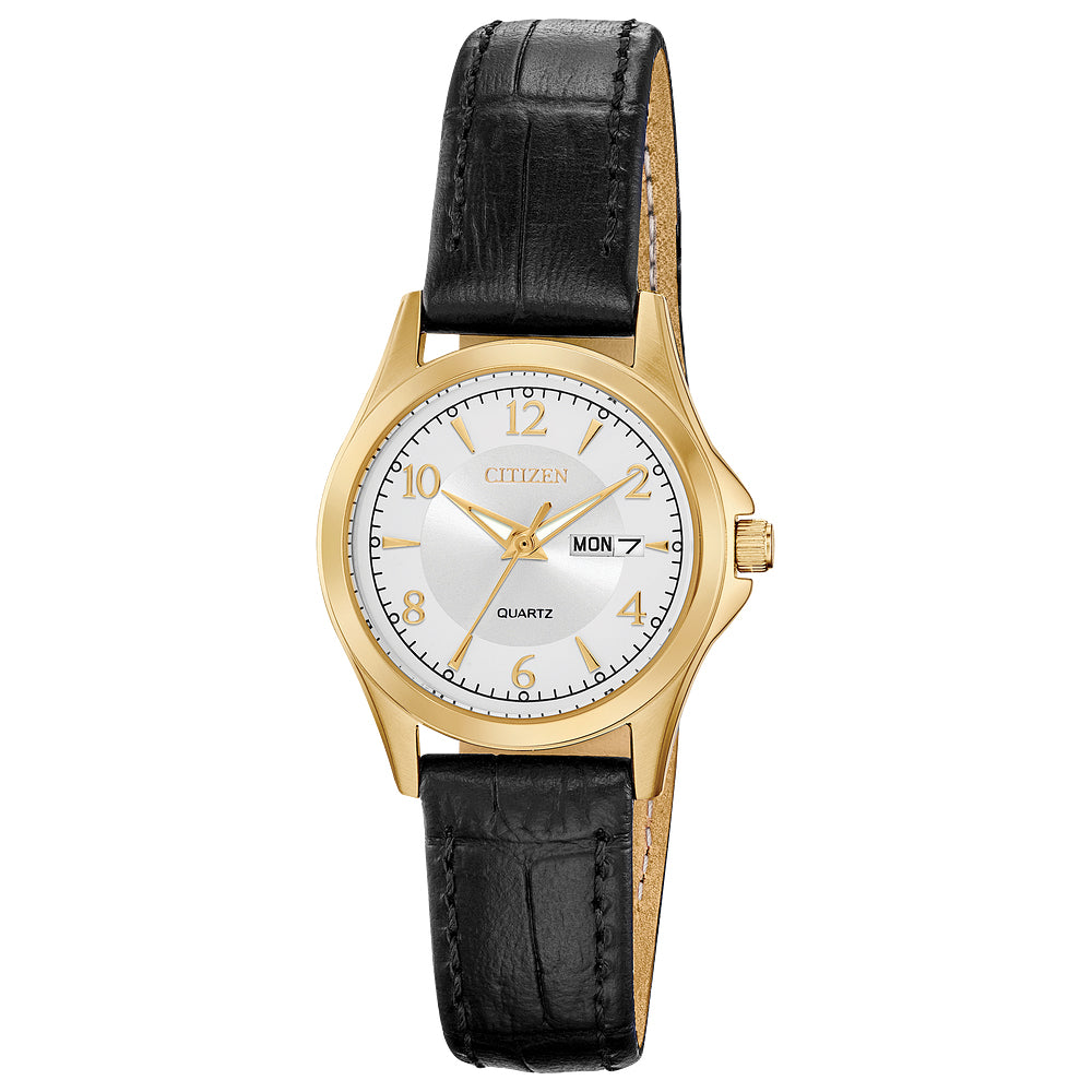 Citizen Quartz Womens Black Leather Strap Watch