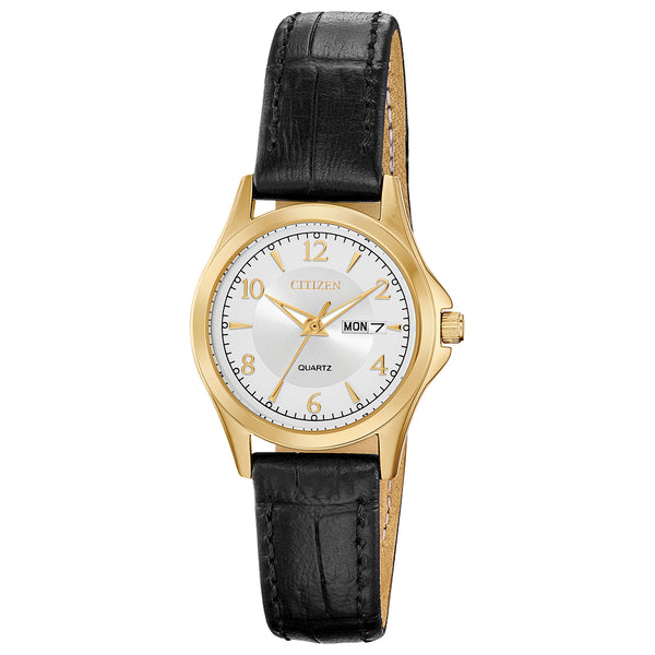 Citizen Quartz Womens Black Leather Strap Watch