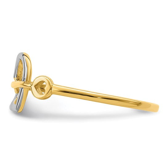 14kt Yellow Gold w/Rhodium Heart and Key Ring