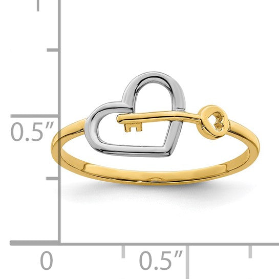 14kt Yellow Gold w/Rhodium Heart and Key Ring
