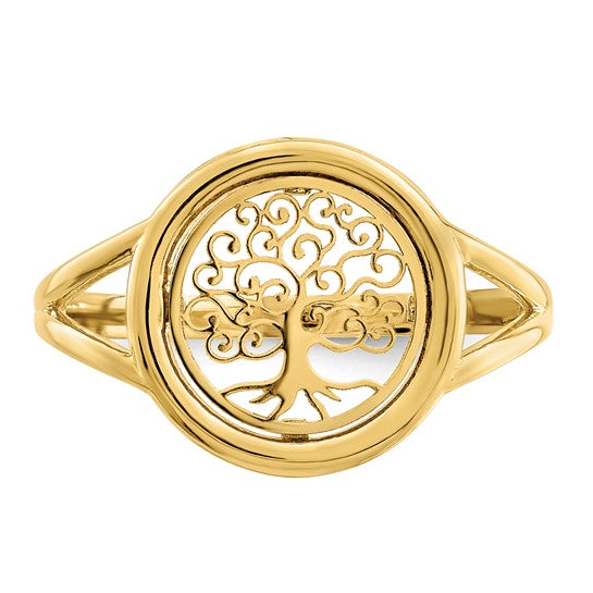 14kt Yellow Gold Polished Tree of Life in Circle Ring