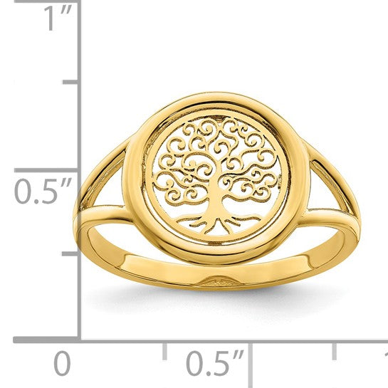 14kt Yellow Gold Polished Tree of Life in Circle Ring
