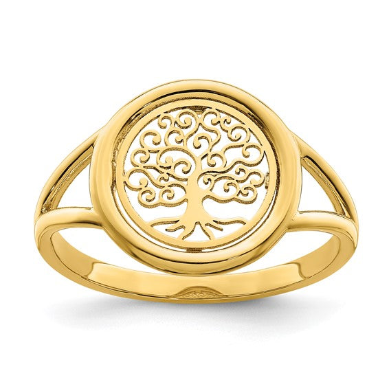 14kt Yellow Gold Polished Tree of Life in Circle Ring