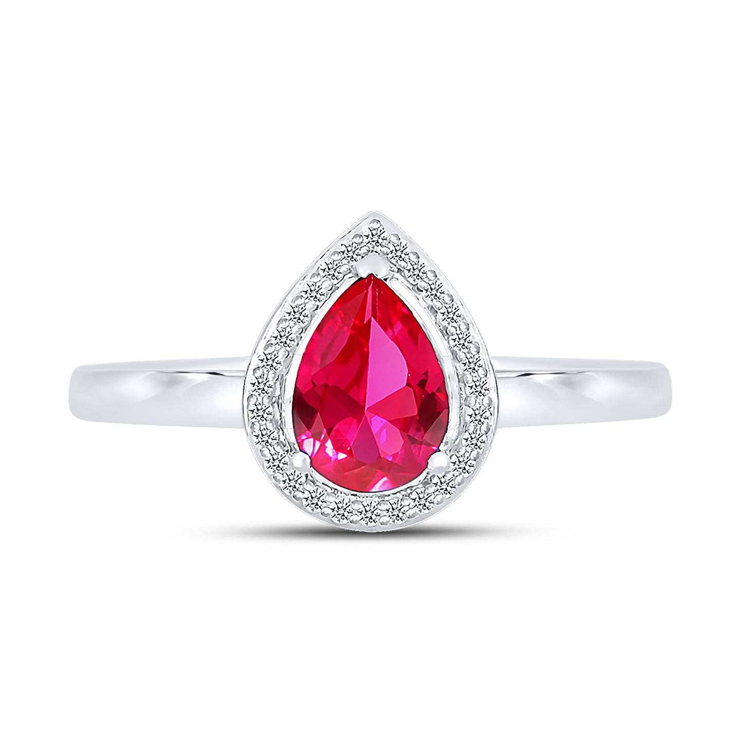 14K WHITE GOLD LAB CREATED RUBY 0.08 CTW DIAMOND RING