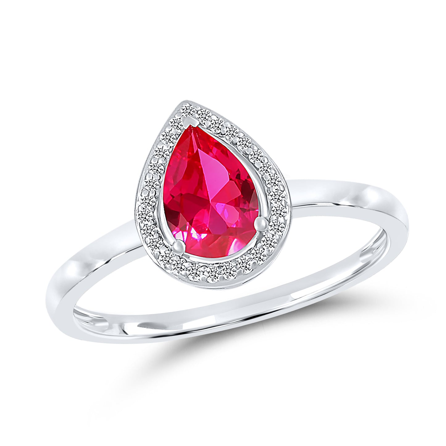 14K WHITE GOLD LAB CREATED RUBY 0.08 CTW DIAMOND RING