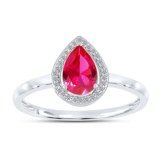 14K WHITE GOLD LAB CREATED RUBY 0.08 CTW DIAMOND RING