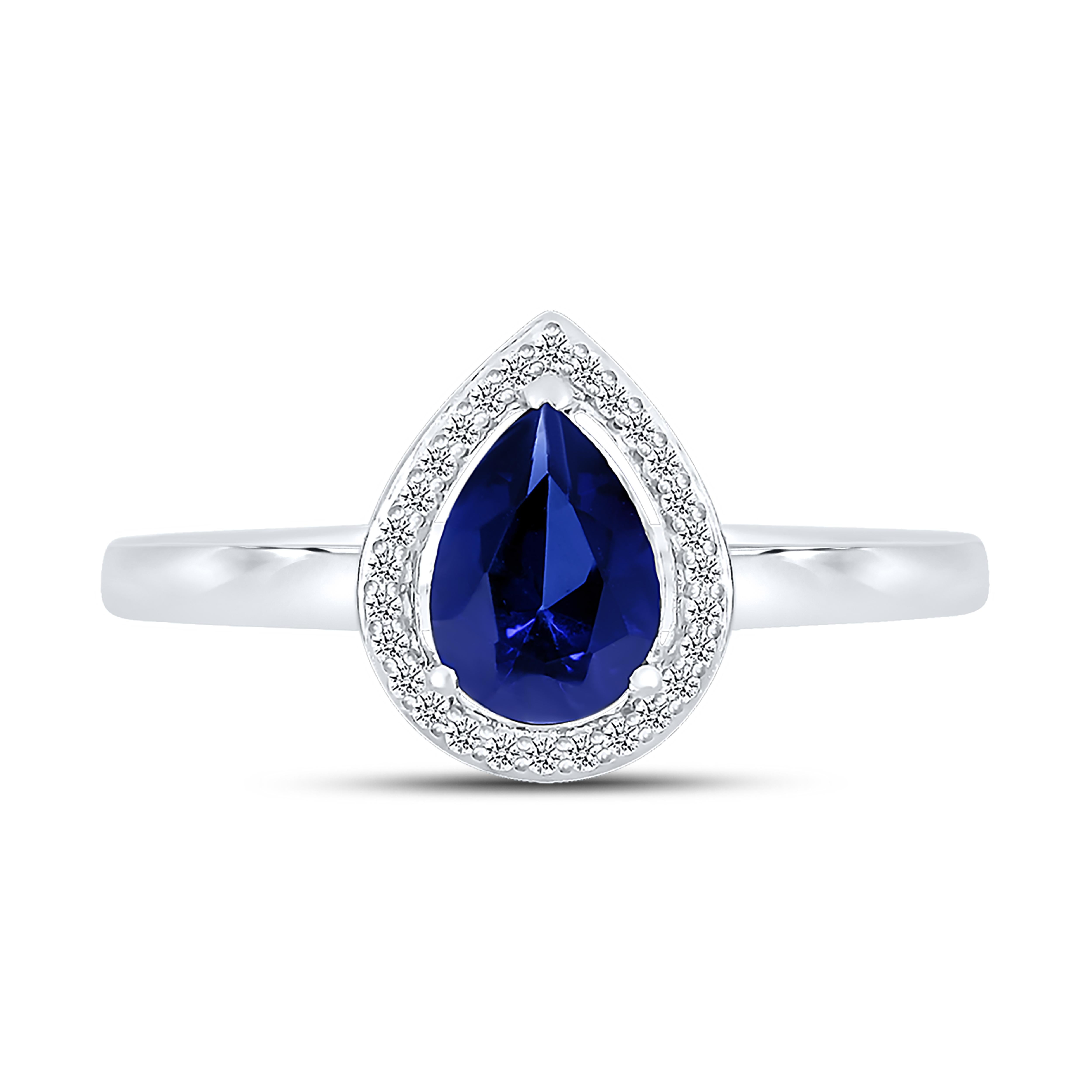 14K WHITE GOLD LAB CREATED SAPPHIRE 0.08 CTW DIAMOND RING